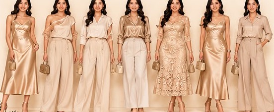Contoh outfit champagne untuk wanita